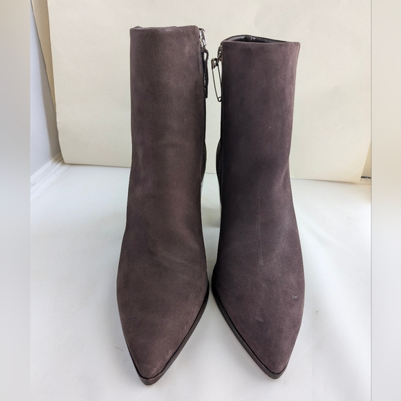 Schutz Mikki Block Heel Brown Suede Bootie Pointed Toe Nobuck Size 8 - Picture 3 of 14